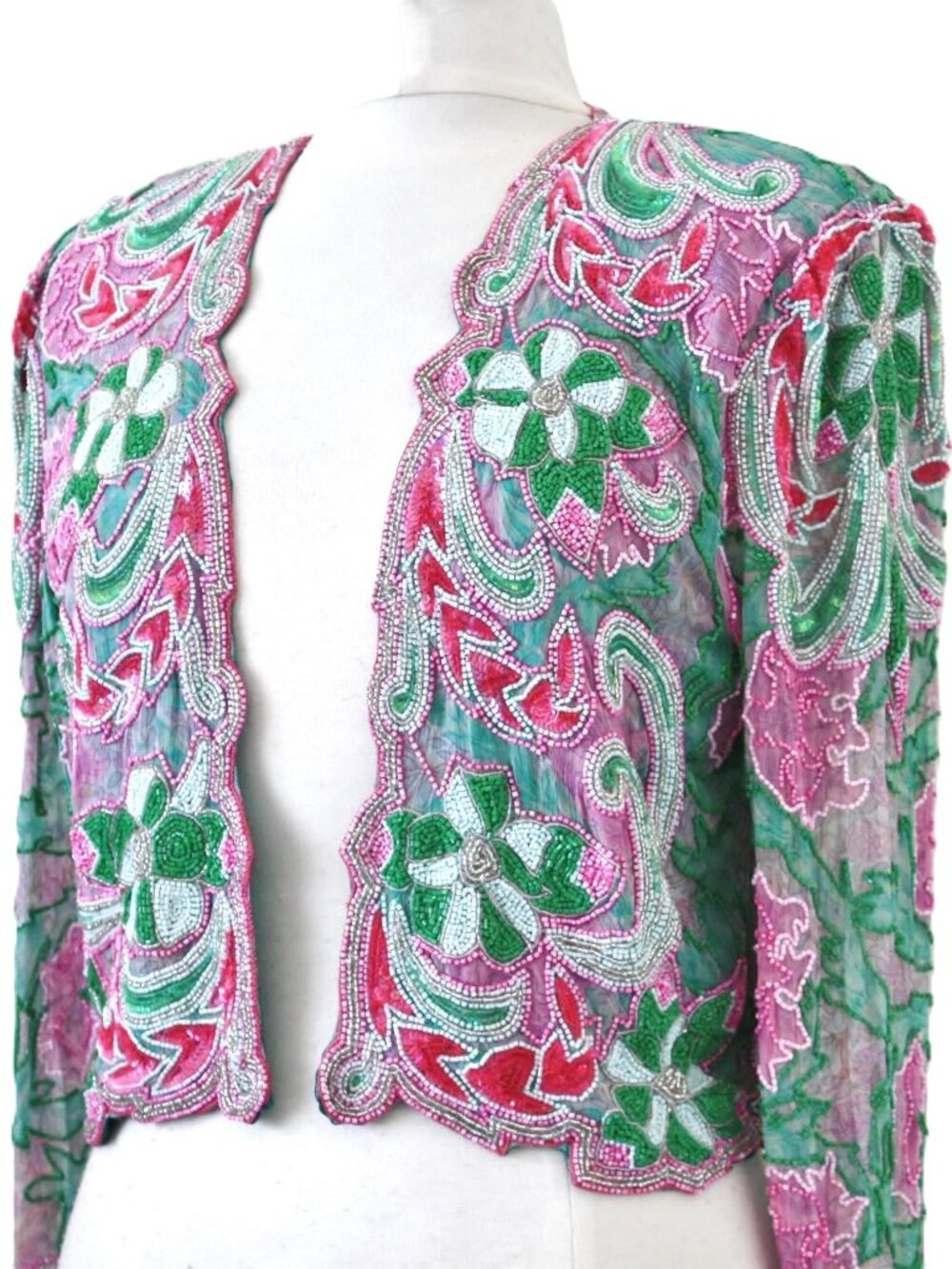 JASDEE Vintage Bolero Jacket Hand Work Bead Sequin Hand Print On Silk Style 3071